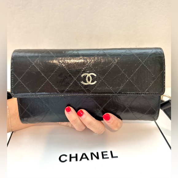 Auth CHANEL Crystalized CC Black/Gold Large Wallet Converted to 5-Ways Mini Bag - Picture 11 of 16